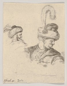 Tablica 11: polskie popiersie z profilu, zwrócone w prawo, inna polska głowa widziana z..., ok. godz. 1649. autorstwa Stefano della Bella