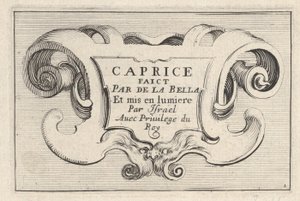 Płyta 1: Kartusz z tytułem serii, z „Caprice faict par de la Bella”, ca. 1642. autorstwa Stefano della Bella