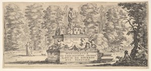 Tablica 1: pomnik z posągami i herbem pośrodku, rysownik na..., ok. godz. 1641. autorstwa Stefano della Bella