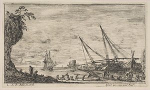 Tablica 1: port morski ze statkami, z „Seascapes” Paysages marines, ca. 1644. autorstwa Stefano della Bella