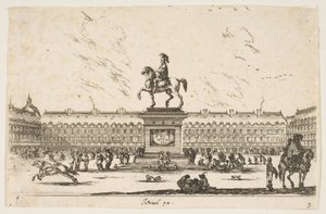 Płyta 3: La Place Royale, konny posąg Ludwika XIII z profilu zwróconego w lewo w ce..., 1642. autorstwa Stefano della Bella