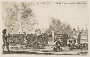 Płyta 6: bateria armat strzelających na miasto, z Różnych Kaprysów Wojskowych Varii..., ca. 1641. autorstwa Stefano della Bella
