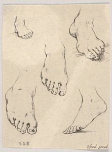 Tablica 7: Pięć stóp, z Księgi do nauki rysowania Livre pour apprendre à dessi..., ca. 1649. autorstwa Stefano della Bella