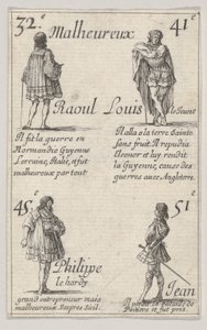 Raoul… Ludwik Młodszy…, z „Gry królów Francji” Jeu des Rois de France, 1644. autorstwa Stefano della Bella