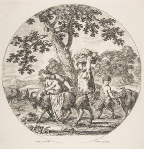 Rodzina Satyrów idąca w lewo z dwoma kozami i koszem winogron, ok. godz. 1657. autorstwa Stefano della Bella