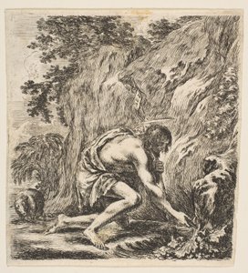 Św. Jan Chrzciciel czerpiący wodę ze źródła, ca. 1649. autorstwa Stefano della Bella