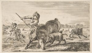 Jeleń w zatoce, z Polowania na zwierzęta Polowania na różne zwierzęta, ca. 1654. autorstwa Stefano della Bella