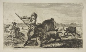 Jeleń w zatoce, z Polowania na zwierzęta Polowania na różne zwierzęta, ca. 1654. autorstwa Stefano della Bella