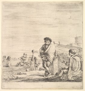 Stojący marynarz pośrodku rozmawiający z siedzącym Lewantyńczykiem po lewej, widziany z profilu..., ok. godz. 1658-63. autorstwa Stefano della Bella