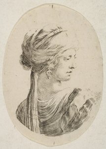 Sultana w turbanie, z profilu po prawej, z „Kilka głów w perskim s..., 1649-50. autorstwa Stefano della Bella