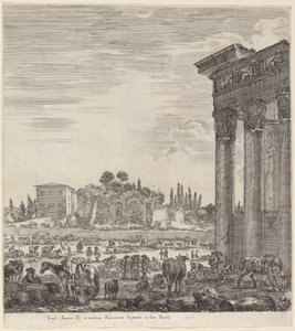 Świątynia Antonina i Campo Vaccino, 1656. autorstwa Stefano della Bella