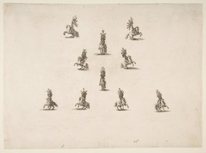 Dziesięć kawalerzystów, w tym pięć tworzących V, 1652. autorstwa Stefano della Bella