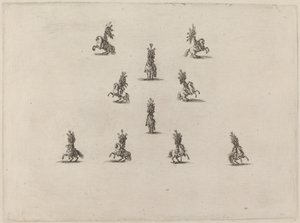 Dziesięciu kawalerzystów w dużych hełmach z pióropuszami, 1652 r. autorstwa Stefano della Bella