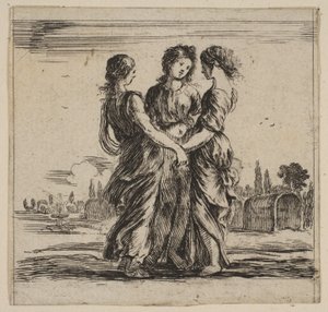 Trzy łaski z „Gry w mitologię” Jeu de la Mythologie, 1644. autorstwa Stefano della Bella