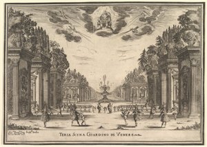 Scena trzecia, ogród Wenus, z „Wesela bogów” Le nozze degli Dei, 1637. autorstwa Stefano della Bella