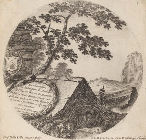 Strona tytułowa dla krajobrazów i ruin Rzymu, 1646. autorstwa Stefano della Bella