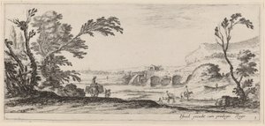 Podróżnicy brodzący w strumieniu, w roku 1647 lub wcześniej. autorstwa Stefano della Bella