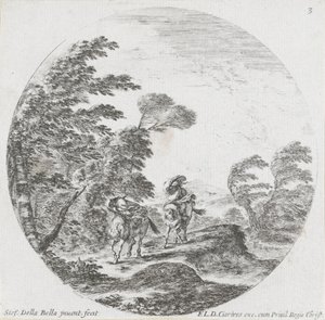 Dwóch jeźdźców idzie pod wiatr Krajobrazy i ruiny w Rzymie (tytuł serii) Paysages et ruines de Rome (tytuł serii) autorstwa Stefano della Bella