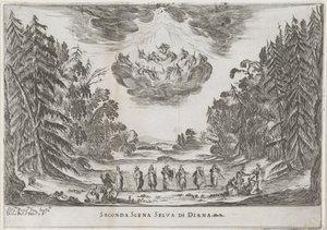 Scena tweedowa: het bos van Diana Druga scena lasu Diany (tytuł na obiekcie) Liberetto ter ere van de bruiloft van Ferdinando II de