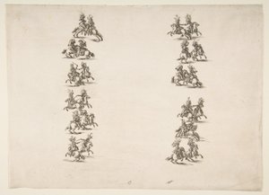 Dwudziestu czterech kawalerzystów walczących w dwóch kolumnach, 1652 r. autorstwa Stefano della Bella
