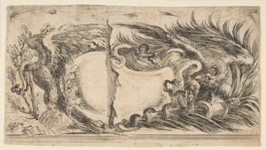 Dwie różne połówki kartuszów, z których każda przedstawia orła walczącego z wężem, 1646. autorstwa Stefano della Bella
