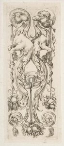 Dwie twarze wielbłądów z ciałami zakończonymi ornamentem, ca. 1653. autorstwa Stefano della Bella