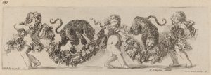 Dwa lamparty skaczące z girlandy wspierane przez dzieci, prawdopodobnie 1648 r. autorstwa Stefano della Bella