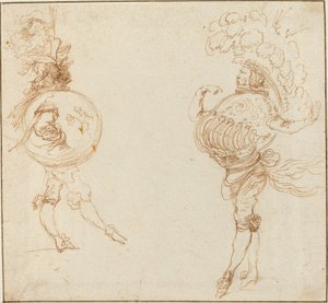 Dwóch mężczyzn w strojach maskaradowych: Ziemia i hełm paradny 1645. autorstwa Stefano della Bella