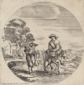 Dwóch chłopów podróżujących w krajobrazie, 1656. autorstwa Stefano della Bella