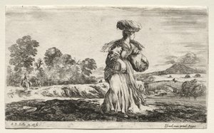 Różne postacie i krajobrazy: Wieśniaczka niosąca kosz na głowie, 1649. autorstwa Stefano della Bella