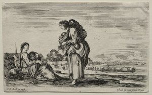 Różne postacie i krajobrazy: Dwie matki rozmawiające razem, 1649. autorstwa Stefano della Bella