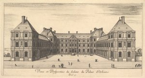 Widok i perspektywa wnętrza Palais dOrleans, z różnych widoków rem..., 1649-51. autorstwa Stefano della Bella