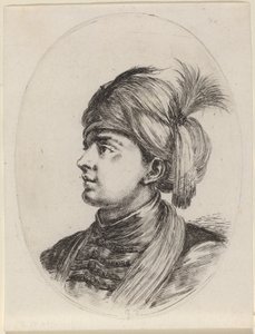 Młody Maur w pierzastym turbanie, zwrócony w lewo autorstwa Stefano della Bella