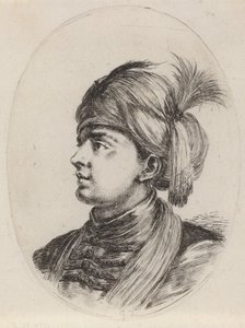 Młody Maur w pierzastym turbanie, zwrócony w lewo, 16491650. autorstwa Stefano della Bella