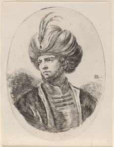 Młody Maur z lekką brodą i pierzastym turbanem, zwrócony w lewo autorstwa Stefano della Bella