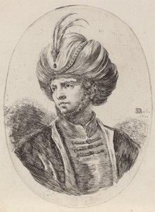 Młody Maur z lekką brodą i pierzastym turbanem, zwrócony w lewo, 1650. autorstwa Stefano della Bella