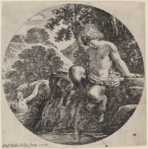 Młody satyr nad brzegiem strumienia autorstwa Stefano della Bella