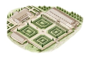 Brading Roman Villa, Isle of Wight (rysunek z 2012 r.), ok. 350-400 (tusz i akwarela) autorstwa Stephen Conlin