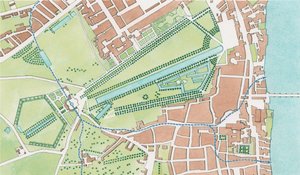 Bieg rzeki Tyburn, Westminster w 1747 roku (tusz i akwarela) autorstwa Stephen Conlin