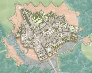 Współczesny Oxford nad obroną z czasów wojny secesyjnej, ok. 1644-1646 (tusz, akwarela, edycja cyfrowa) autorstwa Stephen Conlin