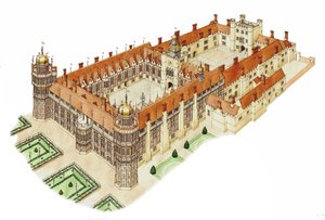 Pałac Nonsuch, Surrey, ok. 1540-1600 (tusz i akwarela) autorstwa Stephen Conlin