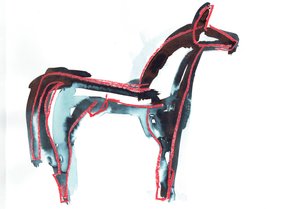 Koń III, 2016 (pastel olejny i barwnik do tkanin na papierze) autorstwa Stephen Dow