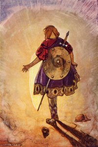 Cuchulain podąża za lśniącym kołem (kolor lito) autorstwa Stephen Reid