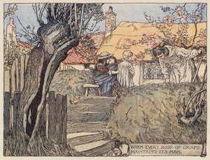 Ilustracja do The Deserted Village autorstwa Olivera Goldsmitha (kolorowa litografia) autorstwa Stephen Reid