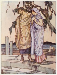 Zeus nakazał ustanie deszczu i cofnięcie się powodzi (kolorowa litografia) autorstwa Stephen Reid