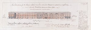 Projekt domów po obu stronach planowanej ulicy, rozciągających się w odpowiedniej linii od Mansion-House do More-Gate, pokornie zaproponowany do rozważenia, 1762 (wc nad piórem i grafitem na papierze wykładanym) autorstwa Stephen Riou