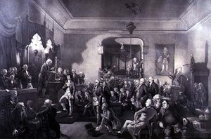 Inauguracja Roberta Burnsa (1759-96) jako laureata poety w loży Canongate w Edynburgu autorstwa Stewart Watson