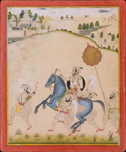 Maharana Amar Singh II na koniu Jodhpur, ca. 1700-1710. autorstwa Stipple Master