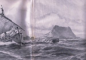Niemiecka łódź podwodna podróżująca przez Cieśninę Gibralterską w drodze do Dardenelles, z wyd. Ilustrowana historia wojny światowej 1914-1915. przez Union Berlagsefellfchaft