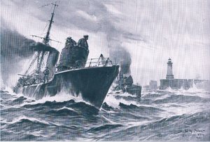 Łodzie patrolowe i trałowce wypływające z portu Zeebrugge, z Ilustrowanej Historii Wojny Światowej 1914-1915 wyd. przez Union Berlagsefellfchaft